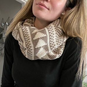 Tan and White Patterned Infinity Scarf